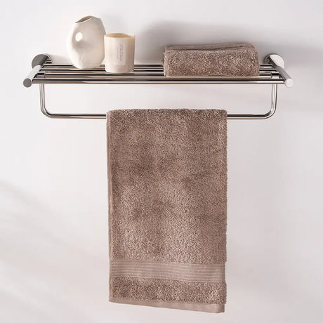Polished Steel Towel Rail With Shelf