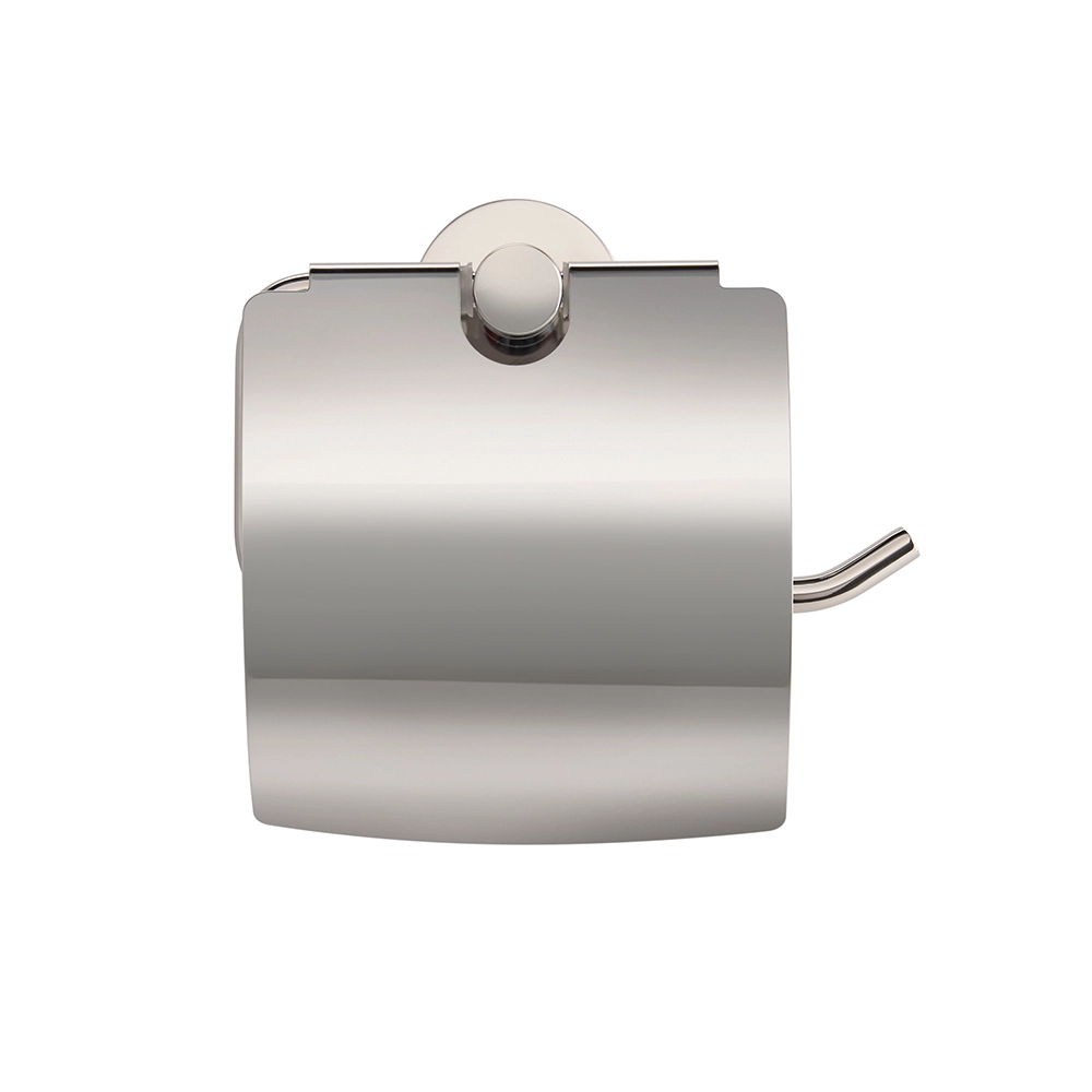Chrome toilet paper holder on a white background