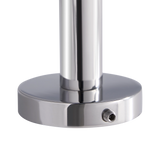 Chrome cylindrical fitting with a round base on a white background