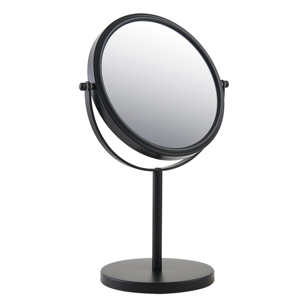 Black stand-up vanity mirror on a white background