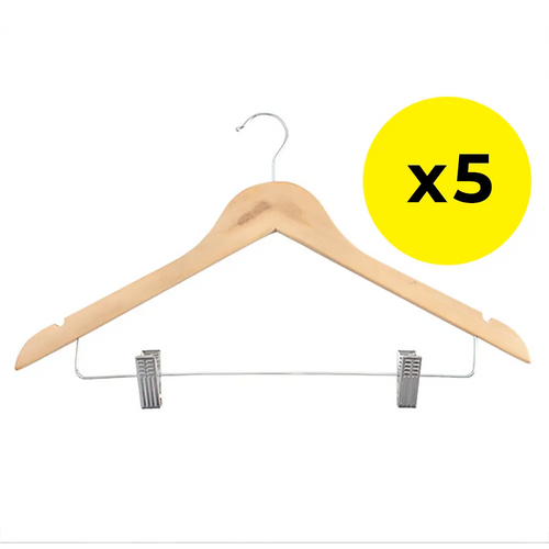 Dual Clip Wooden Hook Coat Hanger