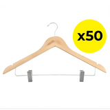 Dual Clip Wooden Hook Coat Hanger pack of 50