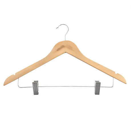 Dual Clip Wooden Hook Coat Hanger