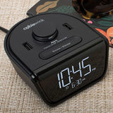 Cubie Wink Hotel Alarm Clock & Charger with digital display and control buttons on a textured surface