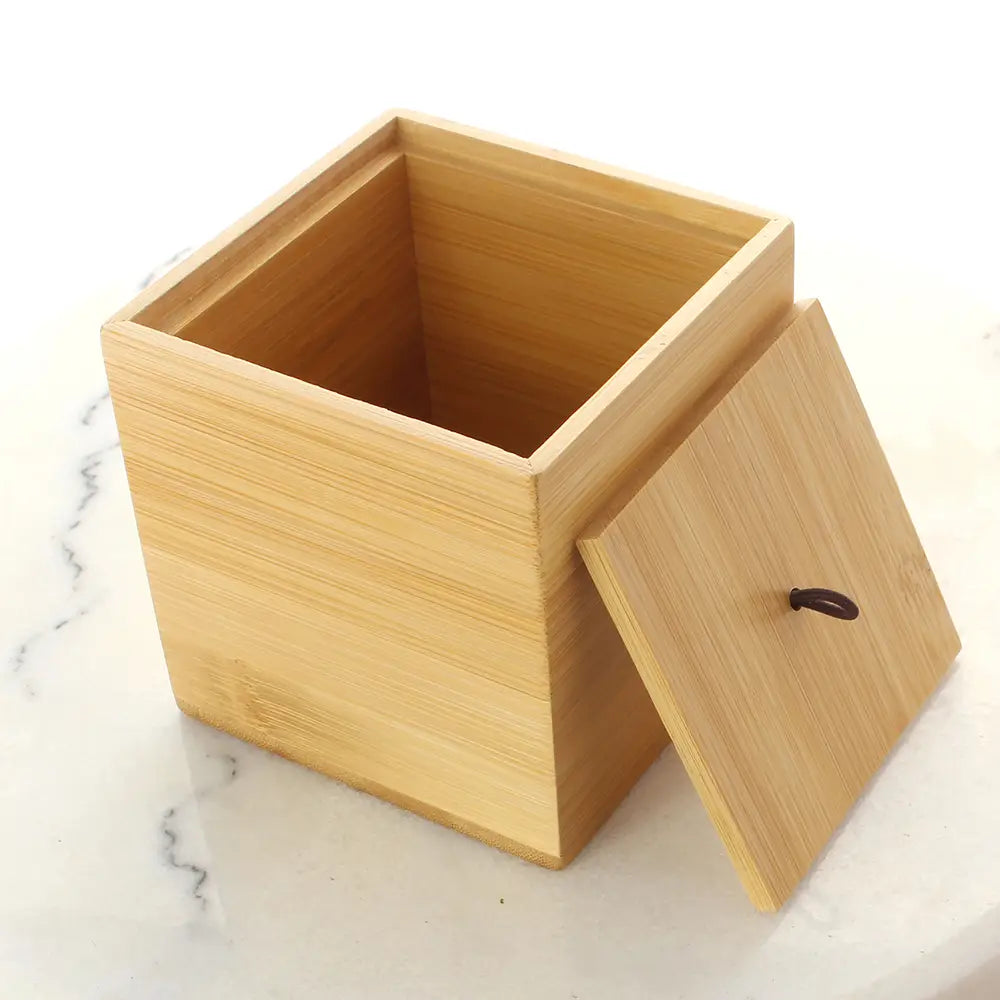 Wooden Bamboo Cube Container displaying interior