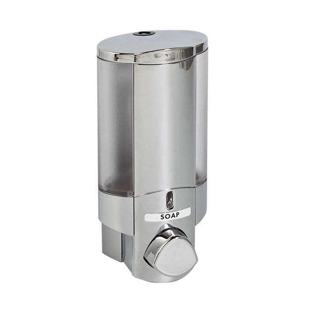 Aviva chrome dispenser single, side view, showing opaque sides