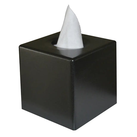 Black Cube Tissue Box Cover with a  matte black finish 