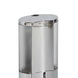 Chrome soap dispenser on a white background displaying key insert area 