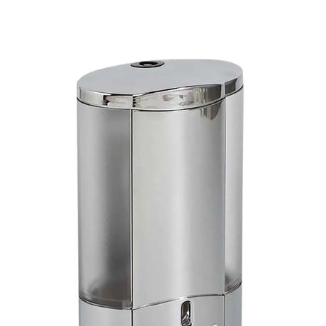 Chrome soap dispenser on a white background displaying key insert area 