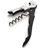 Bottle Opener Corkscrew with black and silver design on a white background