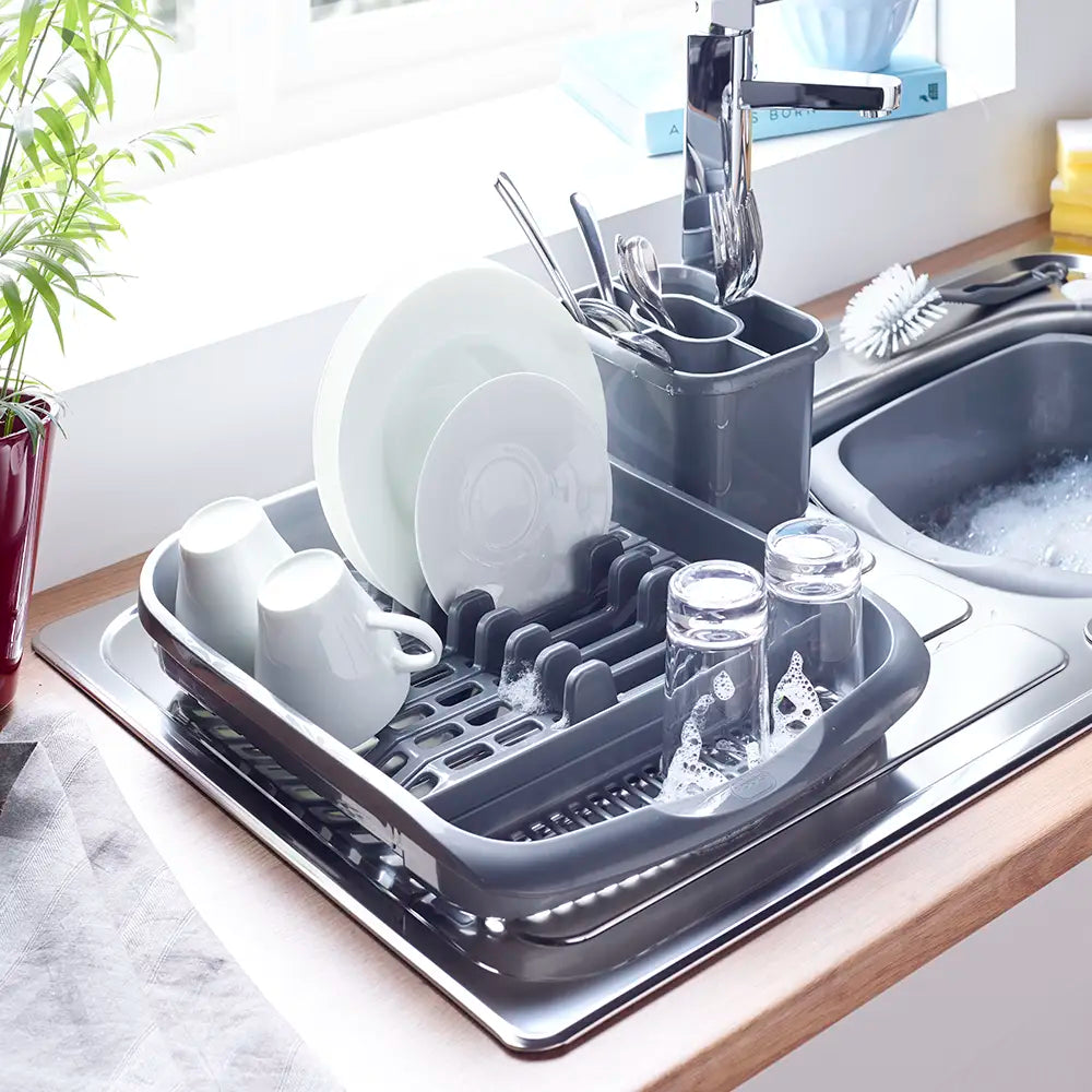 Addis draining rack on draining board next to a sink