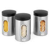 Stainless Steel Storage Canisters 1.4L - Set of 3 storing pasta, rice and cereal 