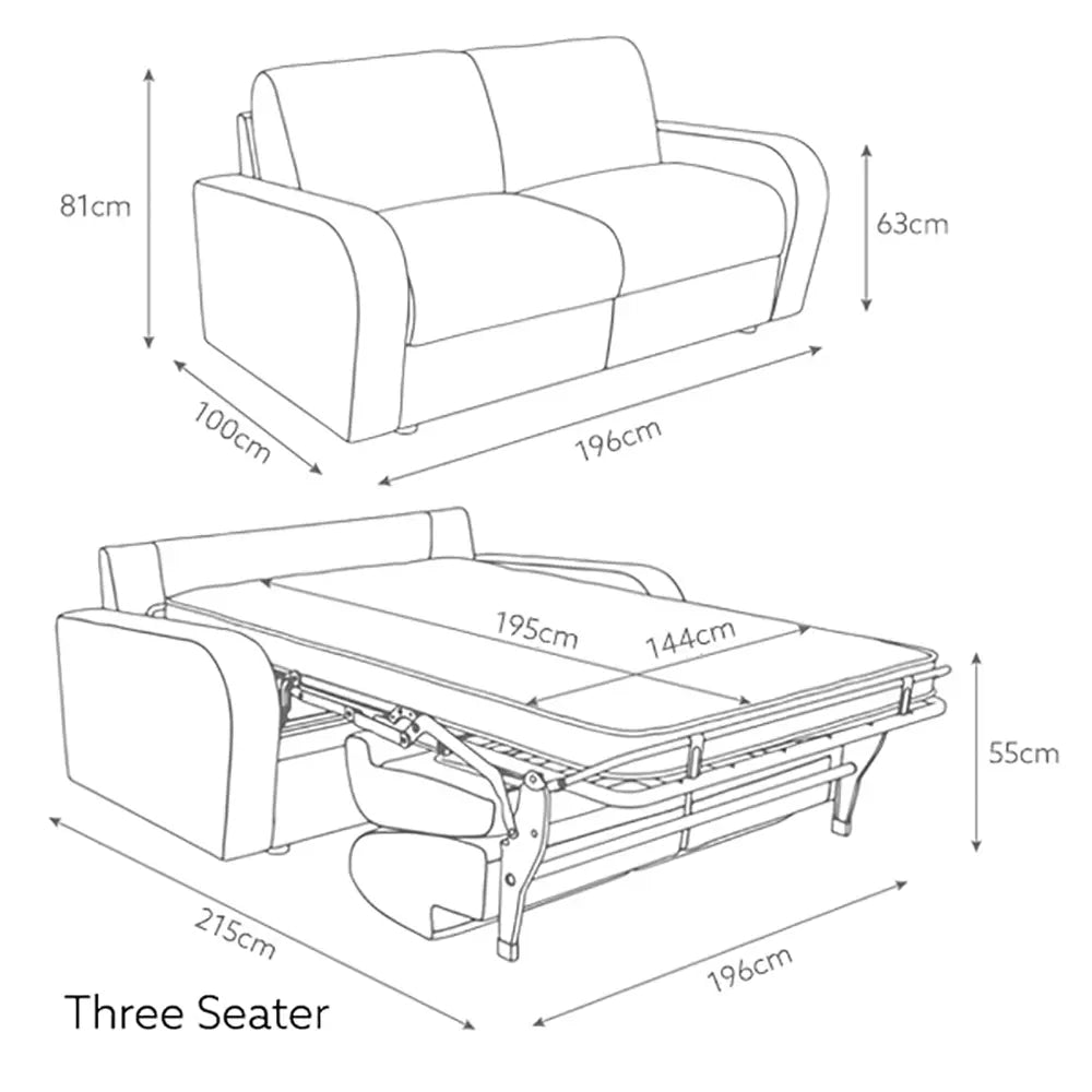 Jay-Be Deco Hotel Sofa Bed Three seater dimensions 