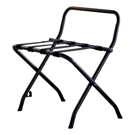 Open Black Luggage stand showing the black webbing