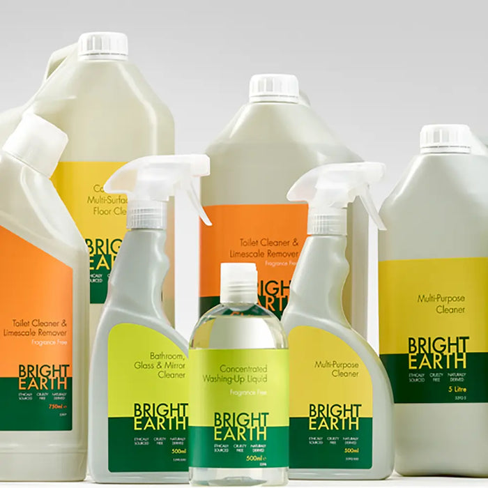 Collection of Bright Earth cleaning products on a white background